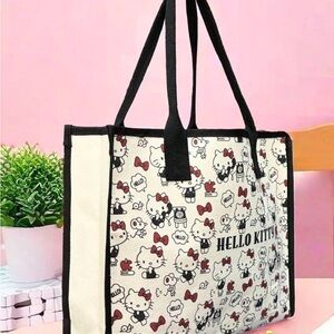 Hello Kitty Black and White Tote Bag with Cartoon Design